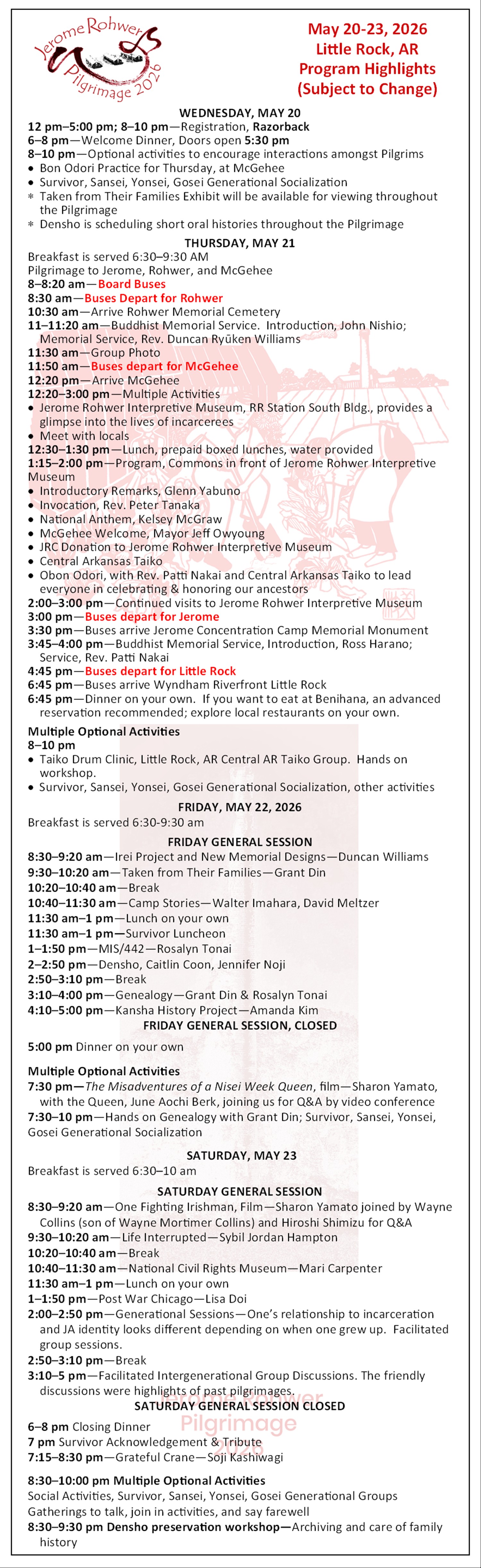 Summary of Jerome Rohwer Pilgrimage program